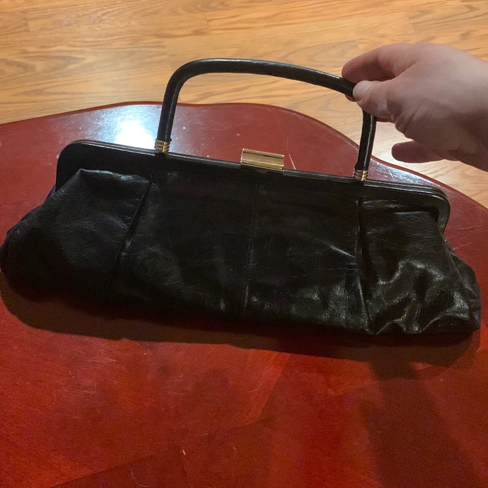 Hobo International Black leather, long handbag  with a small square handle .